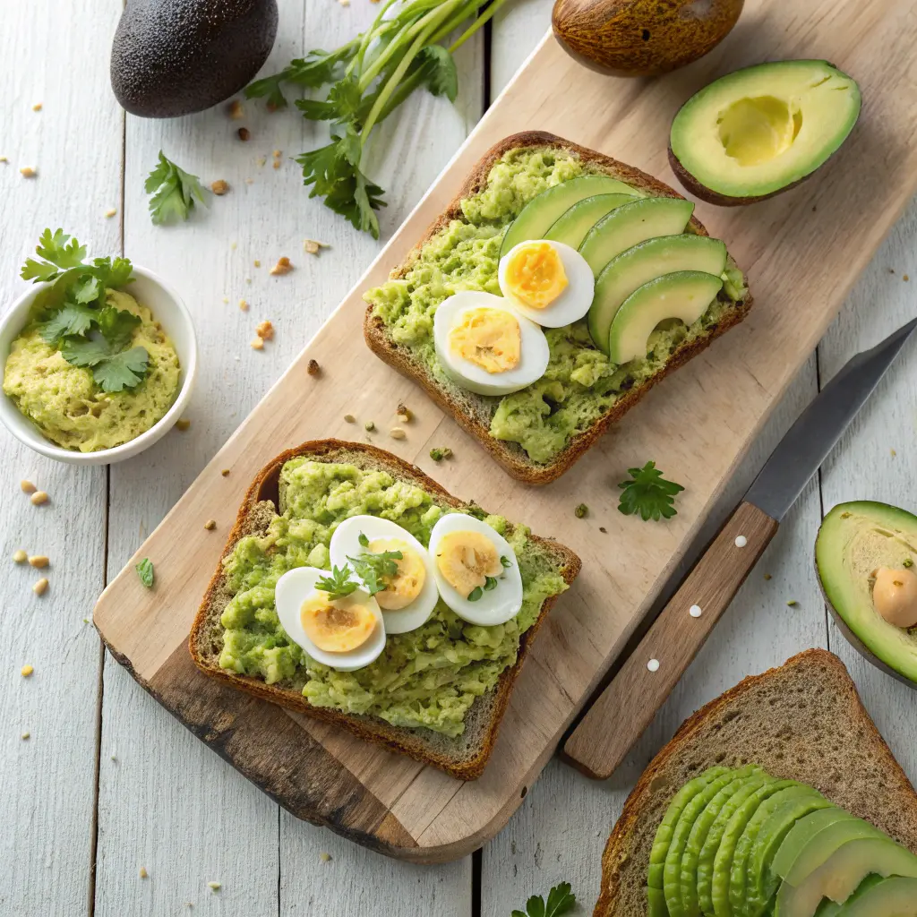 Avocado egg salad served on toast, rich in healthy fats and protein — a creamy, filling option for Zepbound diets.